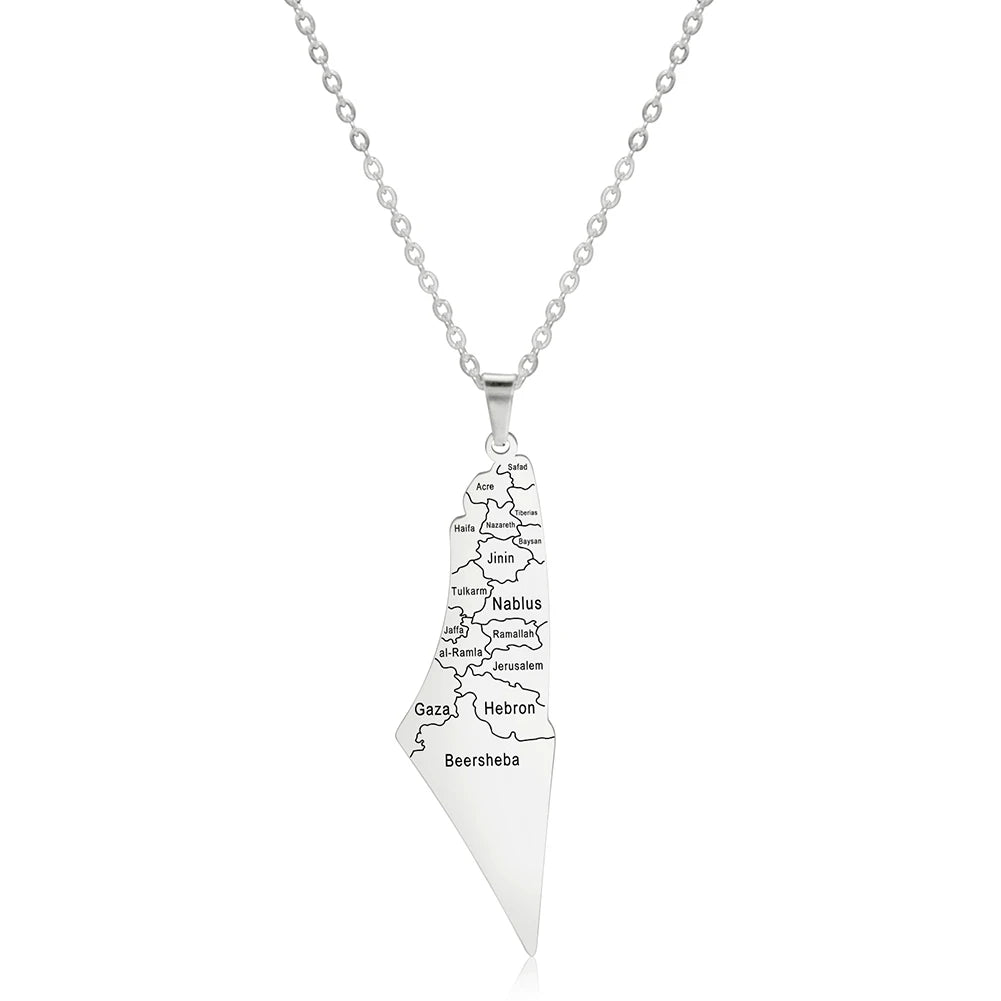 Palestina Kaart Ketting met Islamitisch Script - RVS Holle Hanger